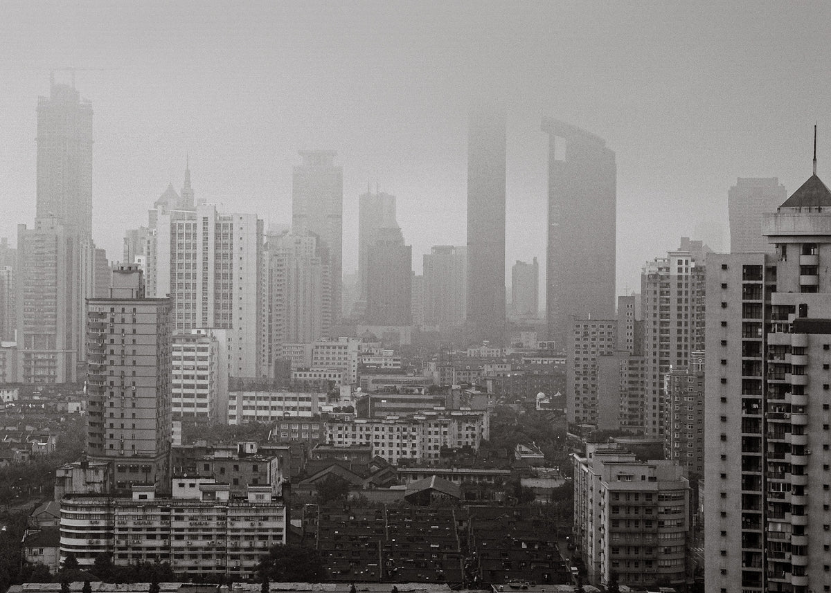 Shanghai 3 poster, zwart-wit foto van de stad Shanghai