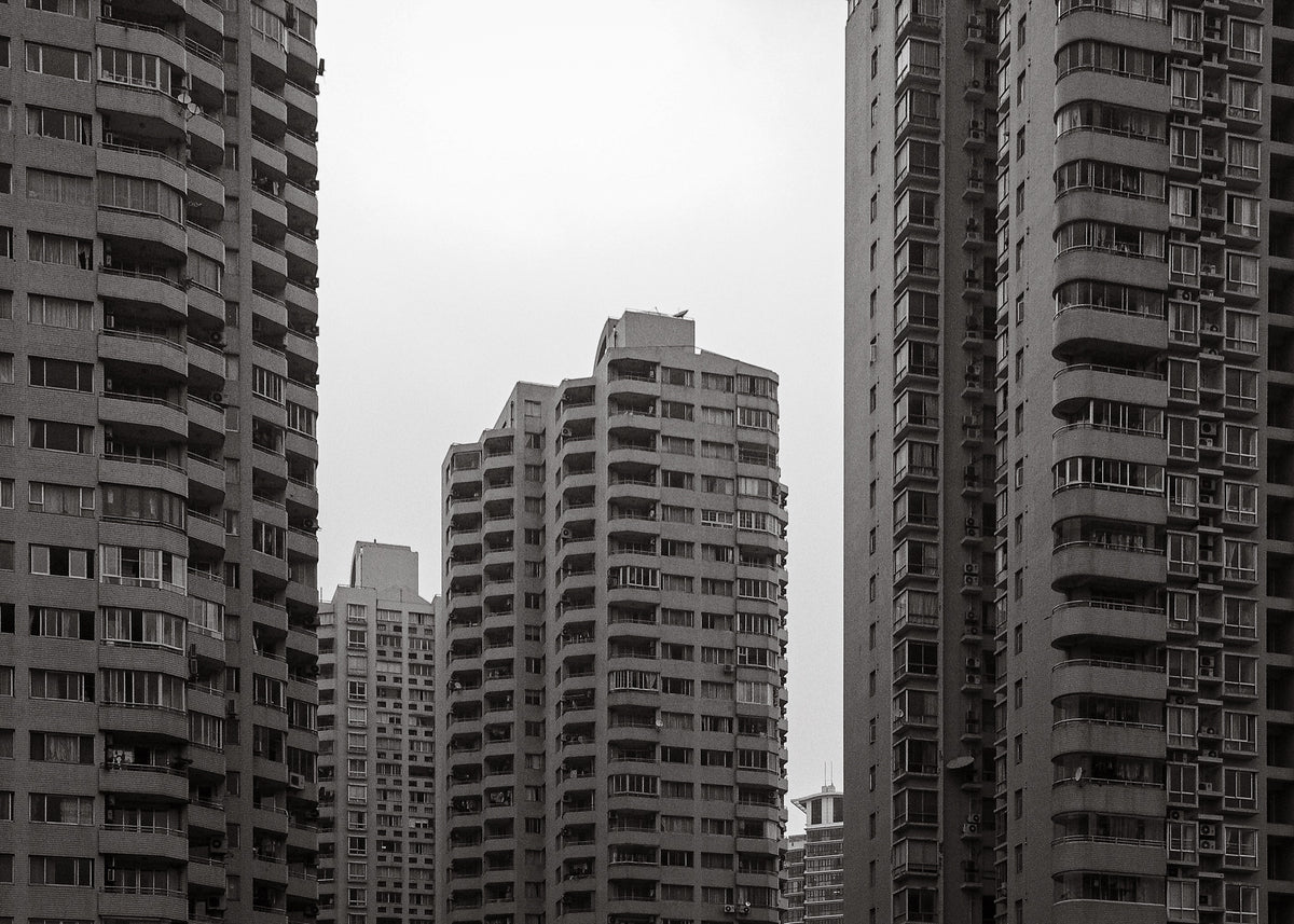Shanghai 4 poster, zwart-wit foto van de stad Shanghai