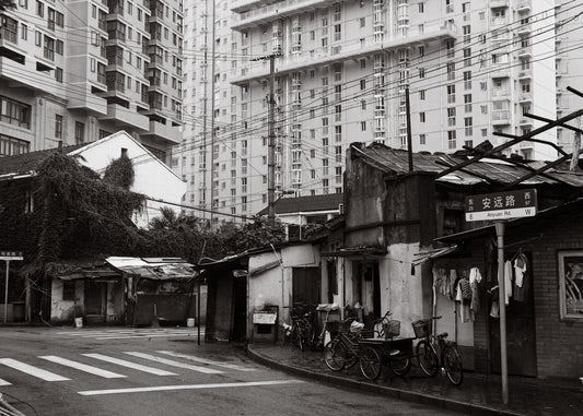 Shanghai 5 poster, zwart-wit foto van de stad Shanghai