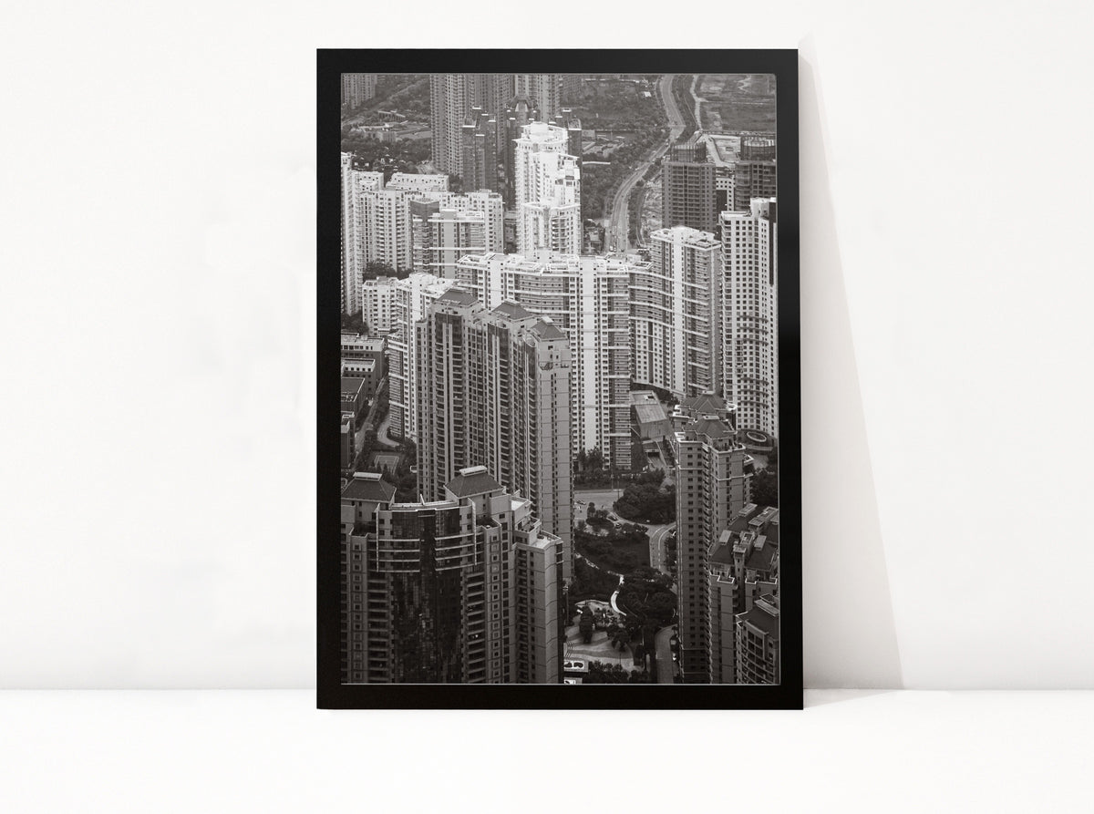 Poster Shanghai 6 ingelijst, zwart-wit stadsfotografie uit Shanghai