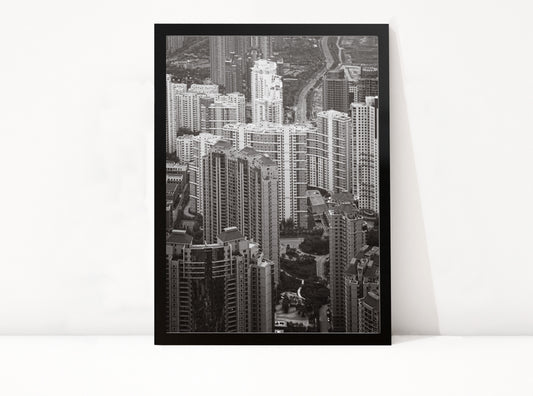 Poster Shanghai 6 ingelijst, zwart-wit stadsfotografie uit Shanghai