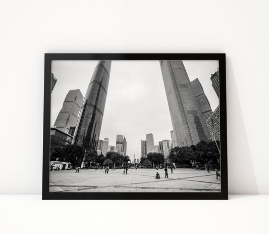 Poster Guangzhou 3 ingelijst, zwart-wit stadsfotografie uit Guangzhou