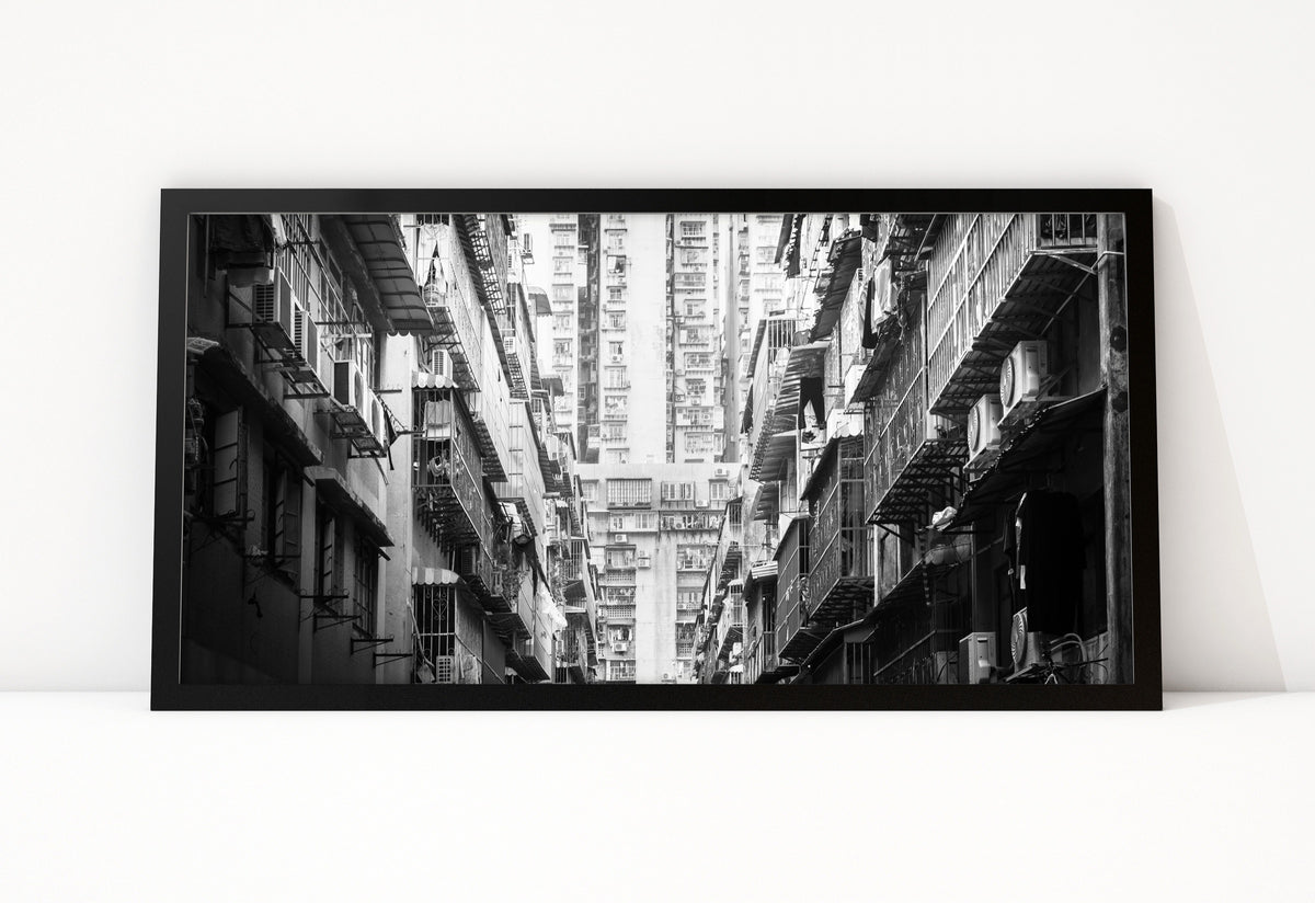 Poster Macau 2 ingelijst, zwart-wit stadsfotografie uit Macau