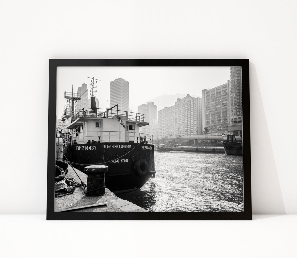 Poster Hongkong 7 ingelijst, zwart-wit stadsfotografie uit Hongkong