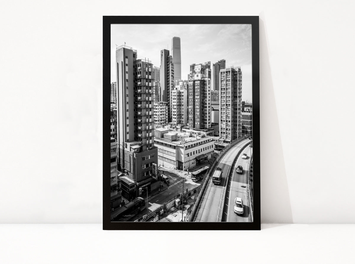 Poster Hongkong 11 ingelijst, zwart-wit stadsfotografie uit Hongkong