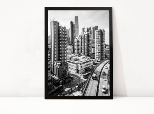 Poster Hongkong 11 ingelijst, zwart-wit stadsfotografie uit Hongkong