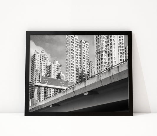 Poster Hongkong 12 ingelijst, zwart-wit stadsfotografie uit Hongkong