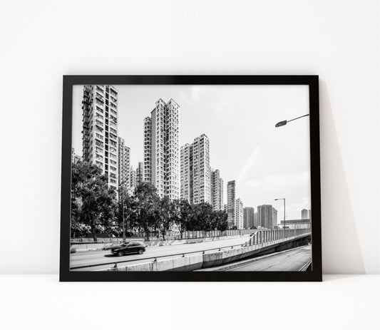 Poster Hongkong 13 ingelijst, zwart-wit stadsfotografie uit Hongkong