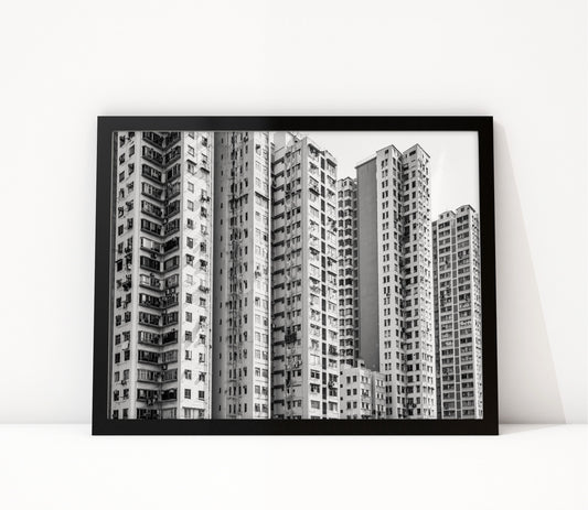 Poster Hongkong 14 ingelijst, zwart-wit stadsfotografie uit Hongkong