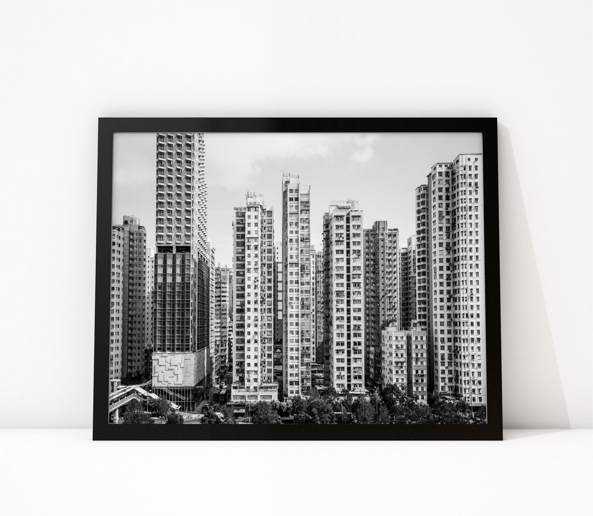 Poster Hongkong 15 ingelijst, zwart-wit stadsfotografie uit Hongkong