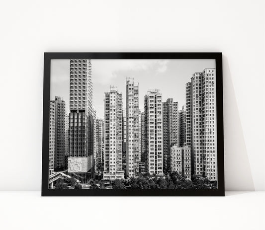 Poster Hongkong 15 ingelijst, zwart-wit stadsfotografie uit Hongkong