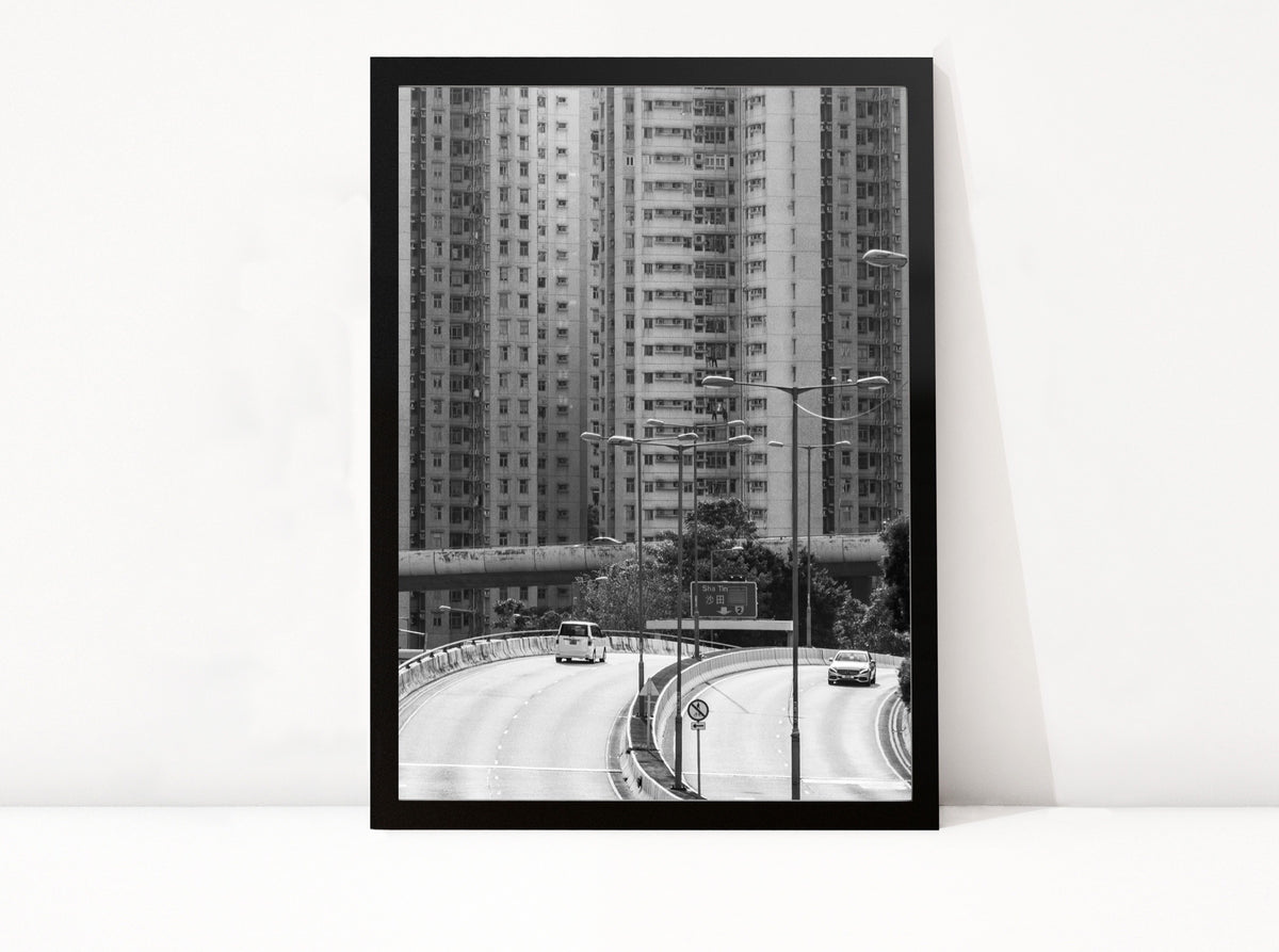 Poster Hongkong 19 ingelijst, zwart-wit stadsfotografie uit Hongkong