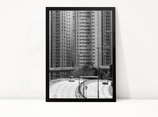 Poster Hongkong 19 ingelijst, zwart-wit stadsfotografie uit Hongkong