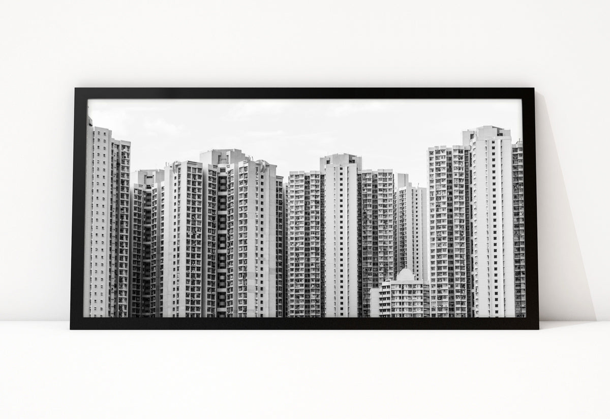 Poster Hongkong 21 ingelijst, zwart-wit stadsfotografie uit Hongkong