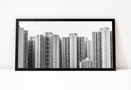 Poster Hongkong 21 ingelijst, zwart-wit stadsfotografie uit Hongkong