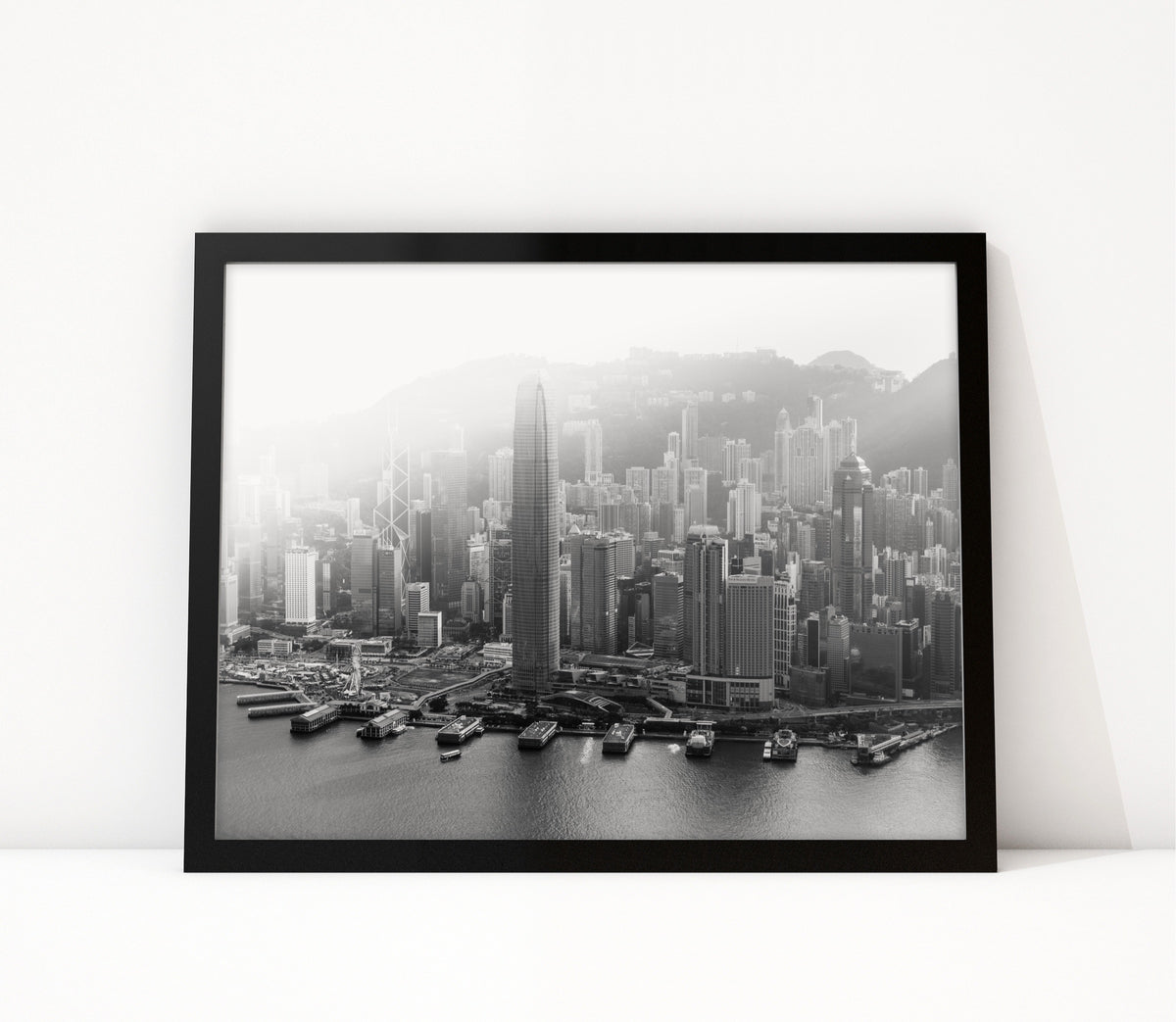 Poster Hongkong 23 ingelijst, zwart-wit stadsfotografie uit Hongkong