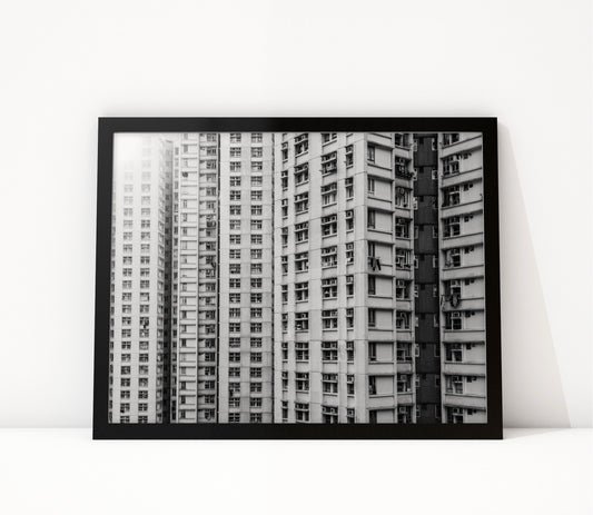 Poster Hongkong 24 ingelijst, zwart-wit stadsfotografie uit Hongkong