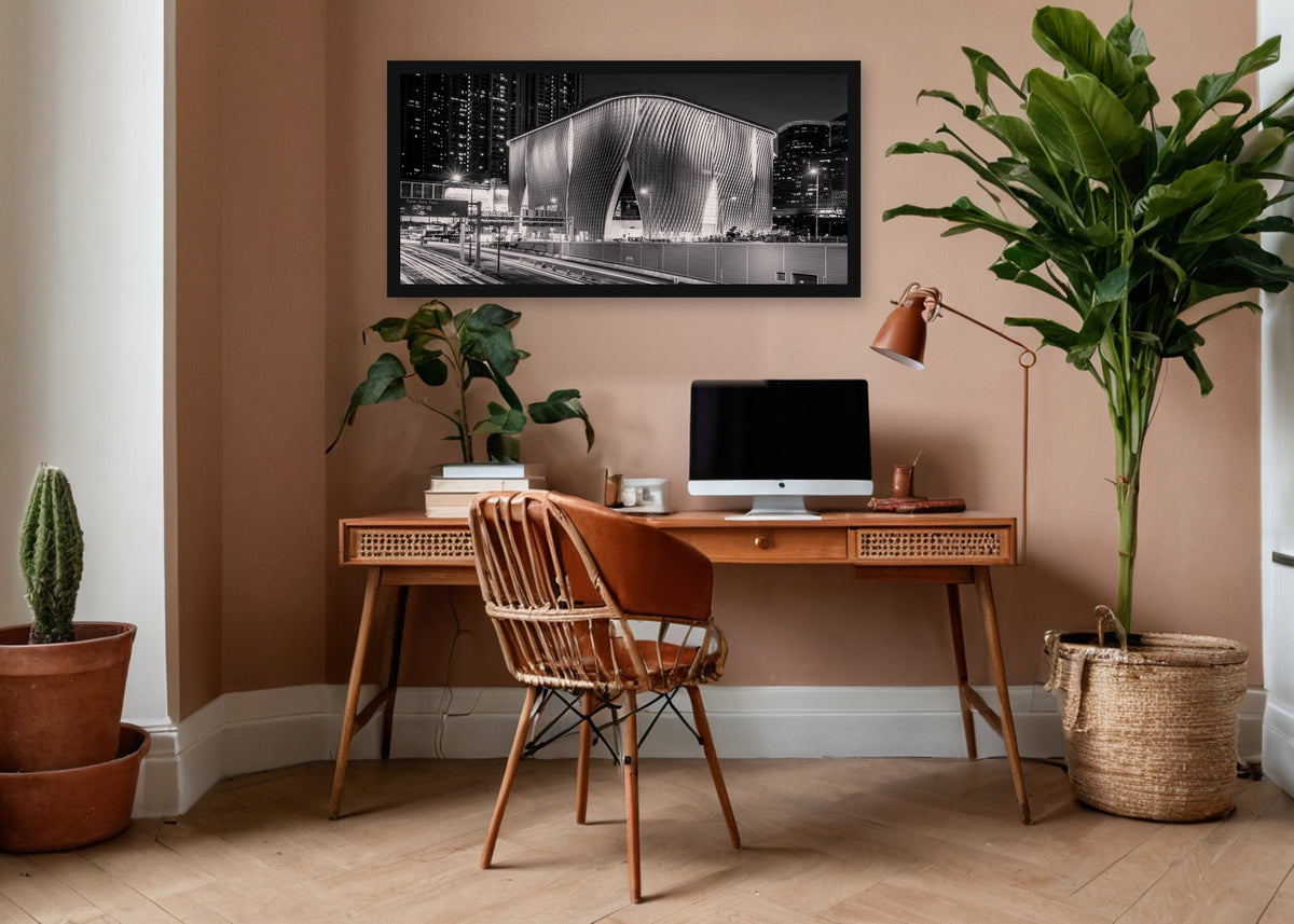 Poster Hongkong 25 ingelijst aan de muur in een kantoor