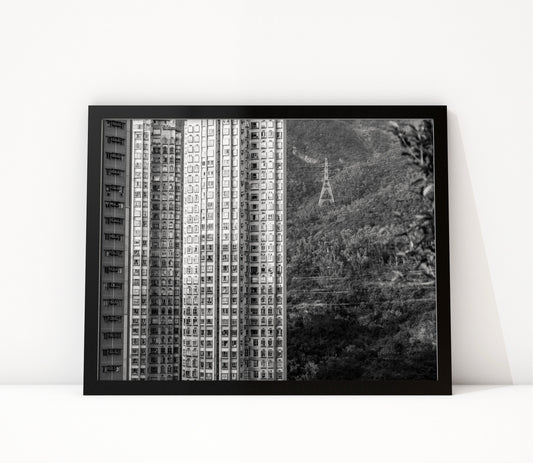 Poster Hongkong 26 ingelijst, zwart-wit stadsfotografie uit Hongkong