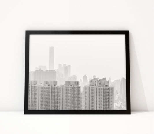 Poster Hongkong 27 ingelijst, zwart-wit stadsfotografie uit Hongkong