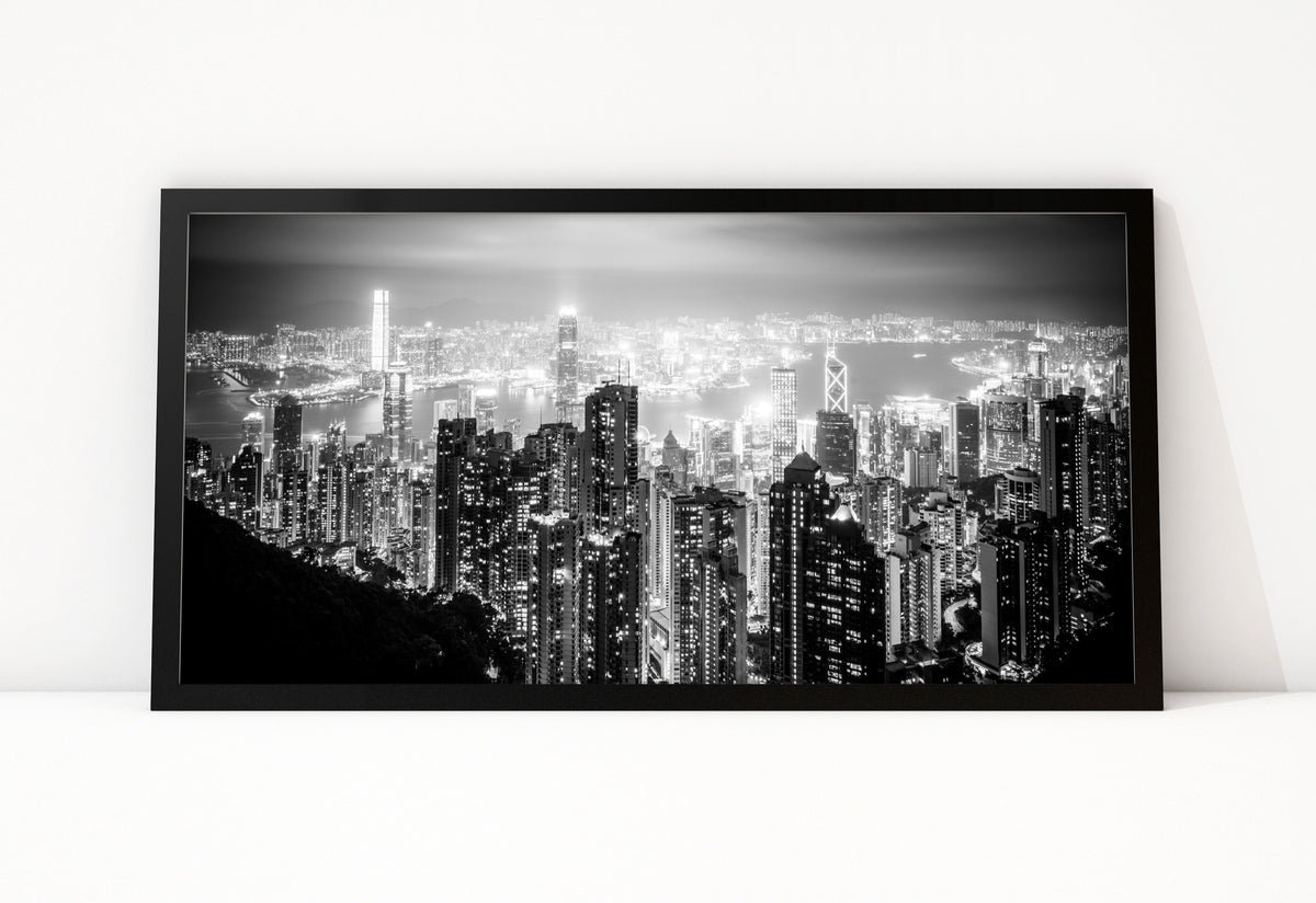 Poster Hongkong 28 ingelijst, zwart-wit stadsfotografie uit Hongkong