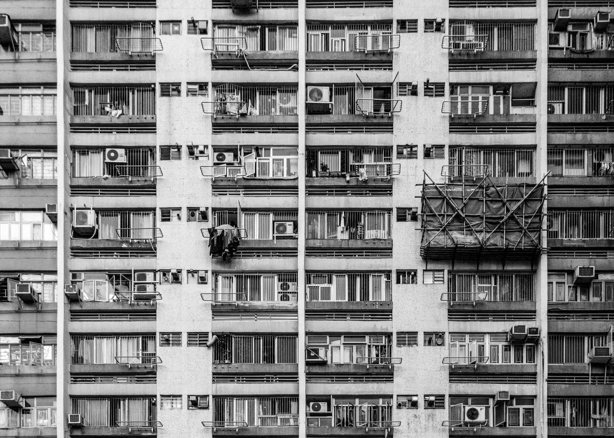 Hongkong 30 poster, zwart-wit foto uit Hongkong