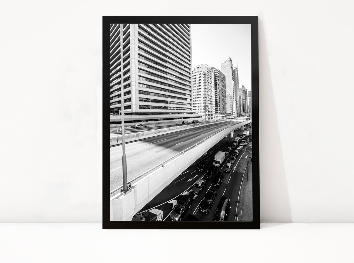 Poster Hongkong 32 ingelijst, zwart-wit stadsfotografie uit Hongkong