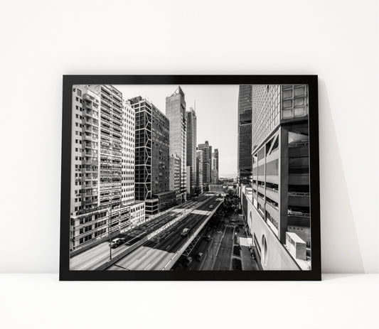 Poster Hongkong 33 ingelijst, zwart-wit stadsfotografie uit Hongkong