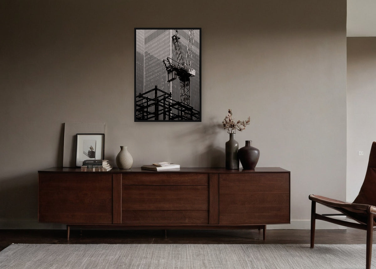 Poster New York 14 ingelijst aan de muur in een woonkamer