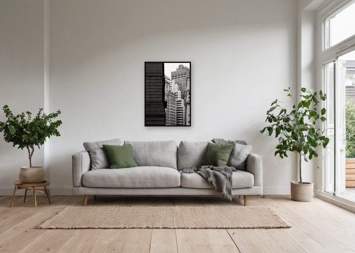Poster New York 15 ingelijst aan de muur in een woonkamer