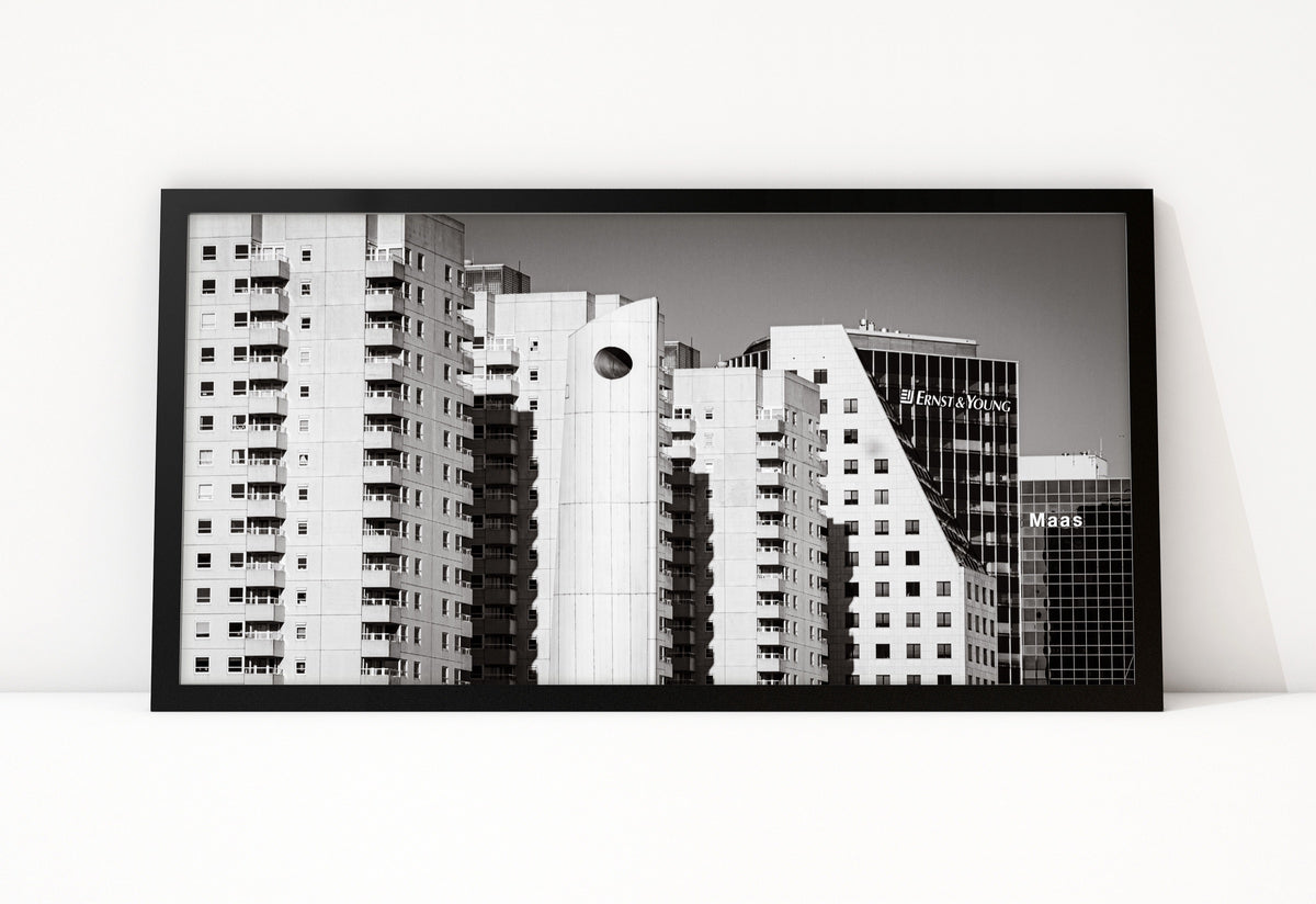 Poster Rotterdam 27 ingelijst, zwart-wit stadsfotografie uit Rotterdam